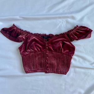 Velvet Off-The-Shoulder Crop Top
